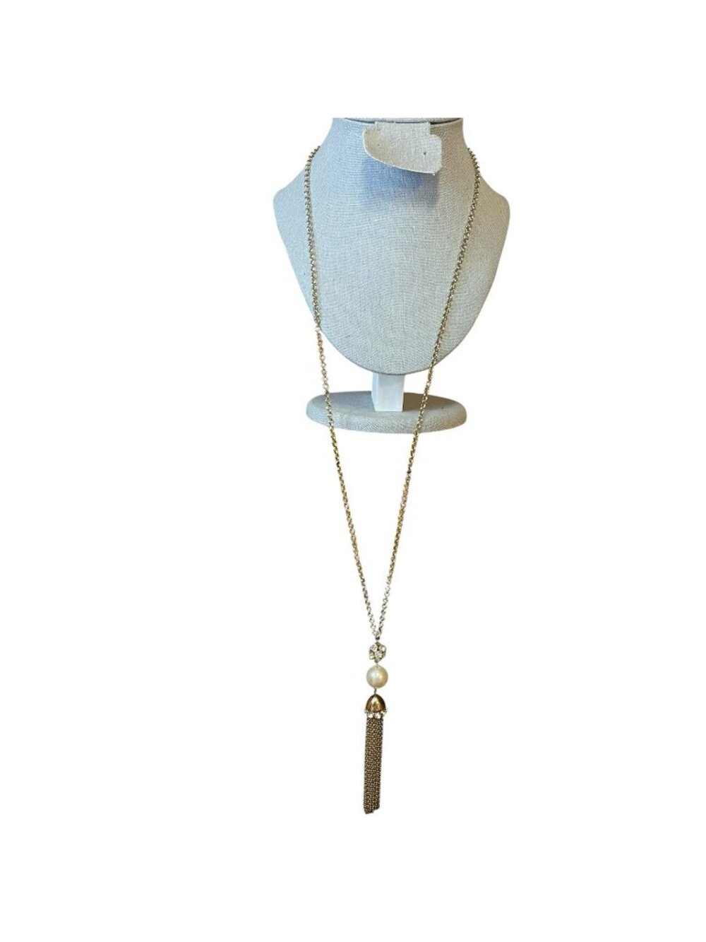Vintage y2k faux Pearl Tassel Necklace gold tone regency old money cosplay